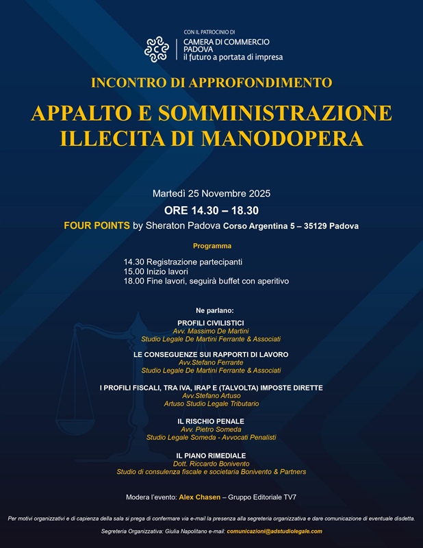 APPALTO E SOMMINISTRAZIONE ILLECITA DI MANODOPERA - Incontro di approfondimento