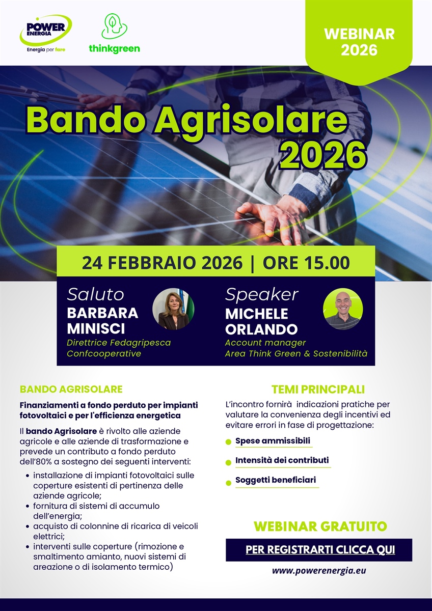 Bando Agrisolare 2026 “Finanziamenti a fondo perduto per impianti fotovoltaici e per l'efficienza energetica“