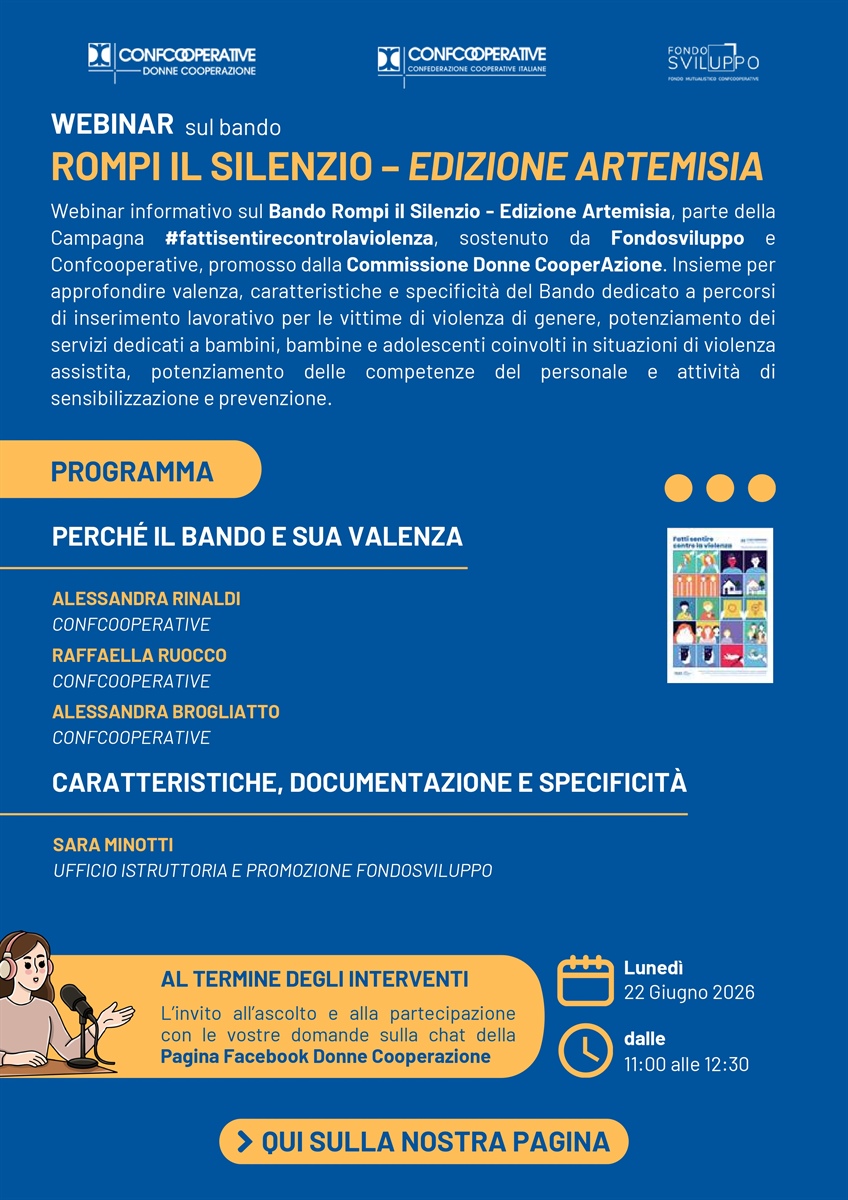 Webinar sul bando "ROMPI IL SILENZIO" – EDIZIONE ARTEMISIA